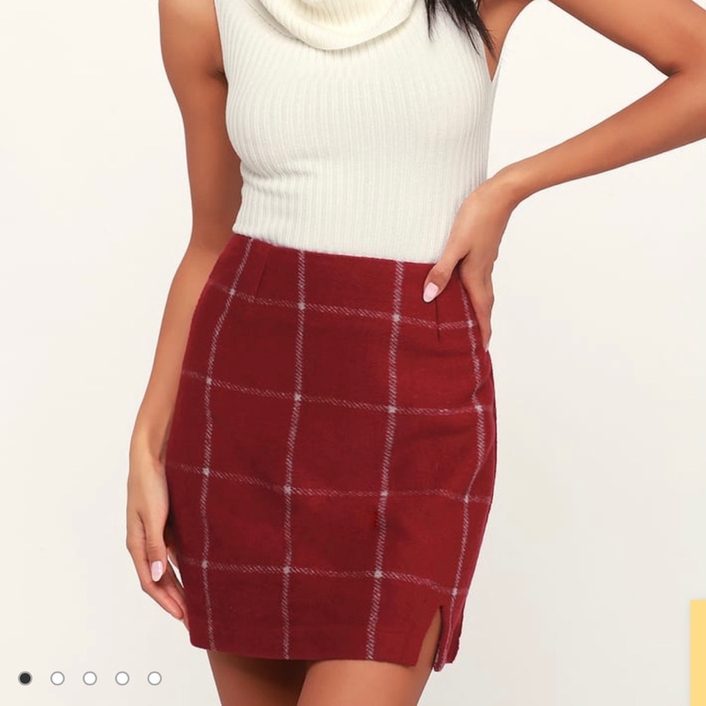 Lulus Wine Red Plaid Mini Skirt